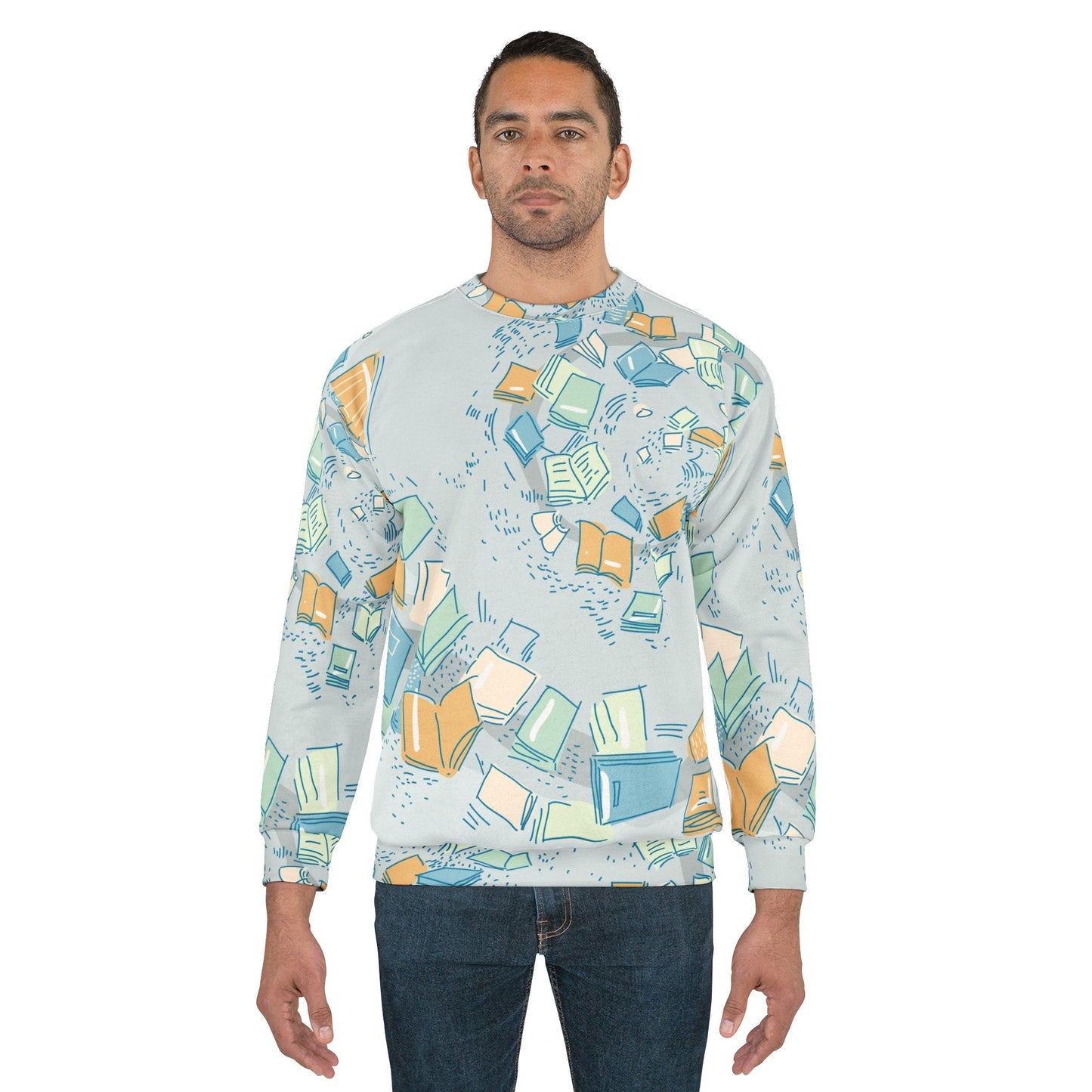 Floating Books Pattern Sweater | All-Over Print Sweatshirt