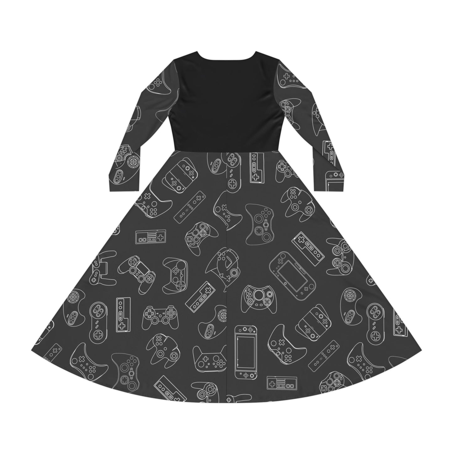 Video Game Controllers Pattern Women's Long Sleeve Dress | Gamer Console Print