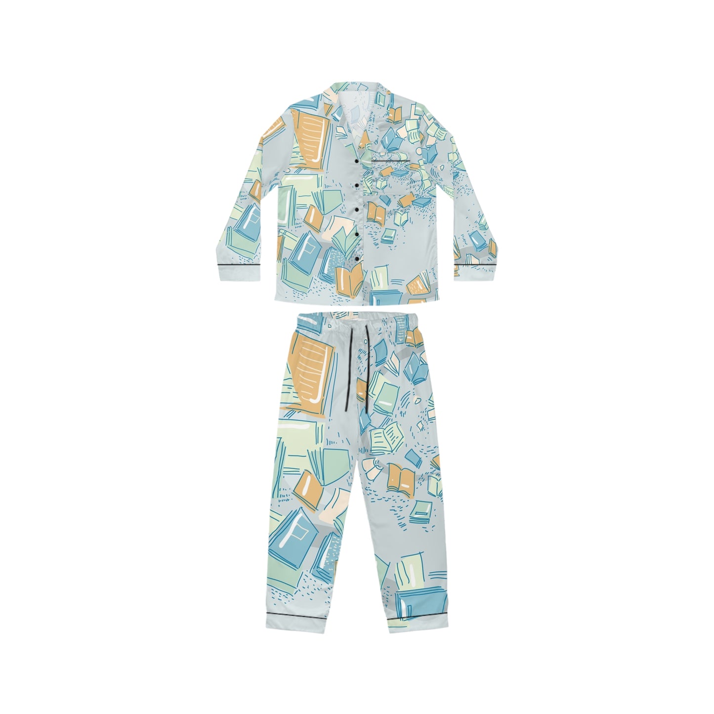 Pastel Book Pattern Pajama Set | Satin Pajamas